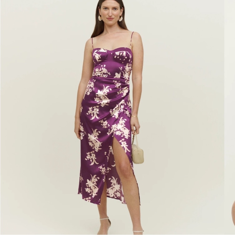 Reformation Marguerite Silk Dress, Majestic. Size 12 NWT